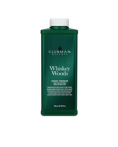 Front view of a green 9 ounce container Clubman Reserve Whisky Woods Powder