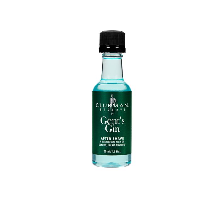 A 1.7 ounce travel sized bottle of Clubman Reserve Gent's Gin After Shave Lotion